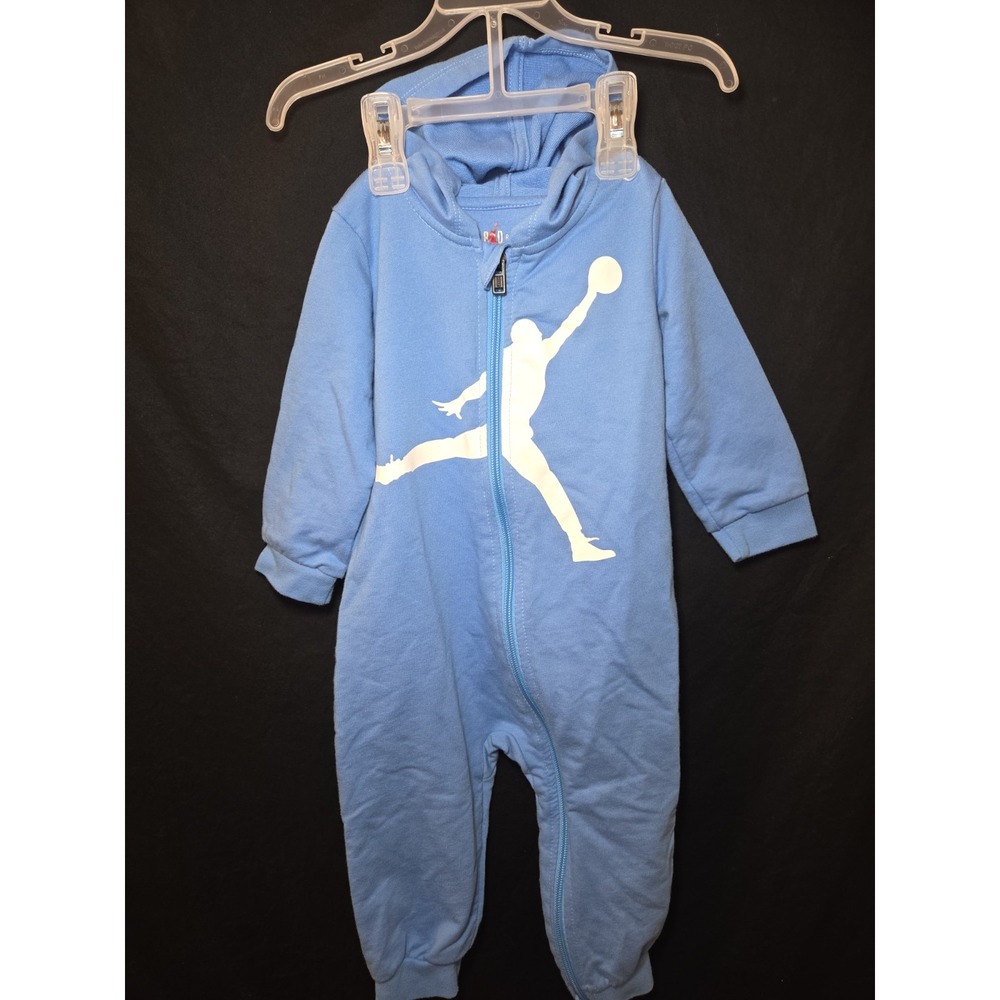 Nike Air‎ Jordan Romper Full Zip Baby Boy Hooded Coverall Blue White Sz 18M